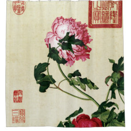 Cortina Para Box Arte de Flor de Peônia Rosa Chinesa Vintage