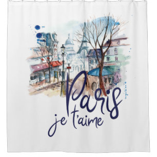 Cortina Para Box Arte de France da caligrafia da aguarela do t'aime