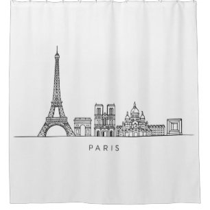 Cortina Para Box Arte de Linha Minimalista da Silhueta de Paris