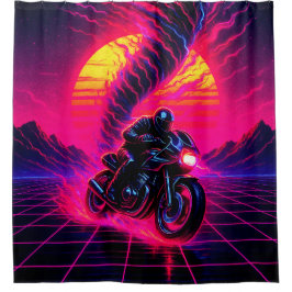 Cortina Para Box Arte de motocicleta pôr do sol rosa