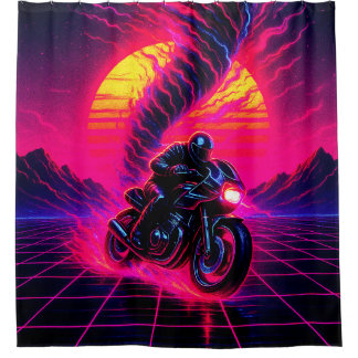 Cortina Para Box Arte de motocicleta pôr do sol rosa