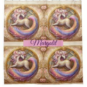 Cortina Para Box Arte de Nome Art Nouveau Unicórnio Arco-Íris Paste