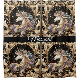 Cortina Para Box Arte de Nome Art Nouveau Unicórnio Arco-íris Paste