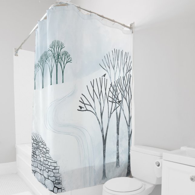 Cortina Para Box Arte de Paisagem de Neve Invernal (Winter landscape scene trees and snow art shower curtain)