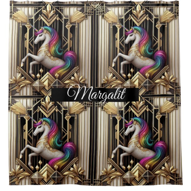 Cortina Para Box Arte Deco Personalizado Arco-íris Brilho Falso Uni (Frente)
