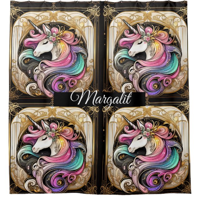 Cortina Para Box Arte Deco Personalizado Arco-Íris Brilho Falso Uni (Frente)