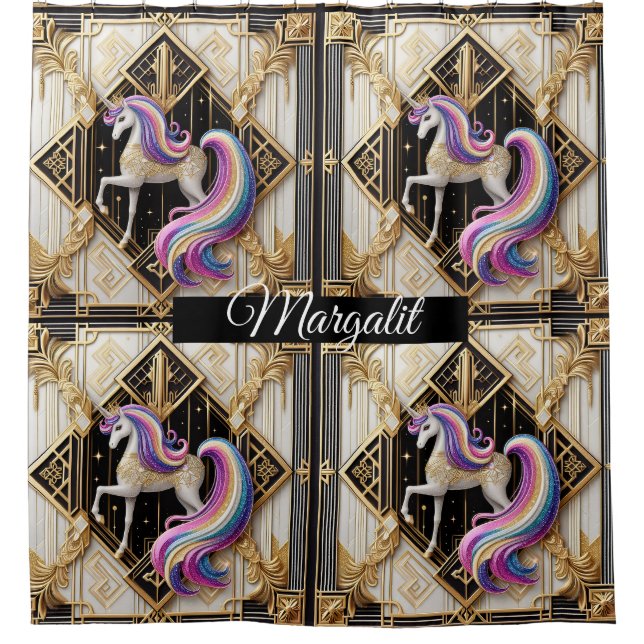 Cortina Para Box Arte Deco Personalizado Arco-íris Brilho Falso Uni (Frente)