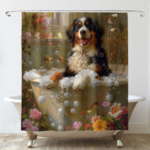 Cortina Para Box Arte do Cão de Montanha Bernês na Banheira
