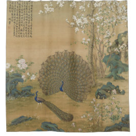 Cortina Para Box Arte Fina Jardim de Pavão Chinoiserie Vintage