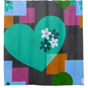 Cortina Para Box Arte Floral de Coração Abstrato