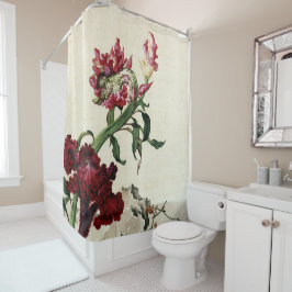 Cortina Para Box Arte Floral Vintage Chinoiserie Crista de Galo Ver