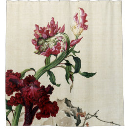 Cortina Para Box Arte Floral Vintage Chinoiserie Crista de Galo Ver