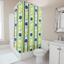 Cortina Para Box Arte Folclórica Floral Listra Escarlate Naval Amar