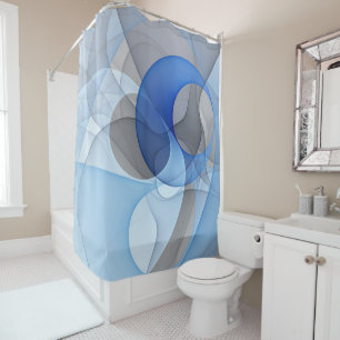 Cortina Para Box Arte Gráfica Abstrata Moderna Azul Cinza Fractal