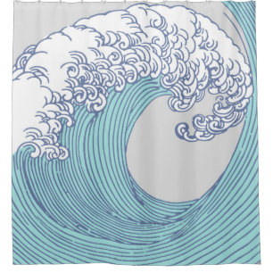 Cortina Para Box Arte Oceânica Onda Surf Japonês