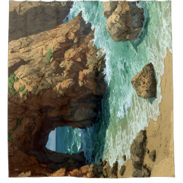Cortina Para Box Arte pixelizada de caverna na praia