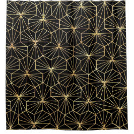 Cortina Para Box Arte Retro Art Déco Preto Dourado Padrão Geométric
