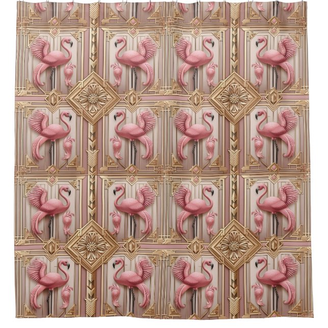 Cortina Para Box Arte Retro Decó Flamingos Rosa (Frente)