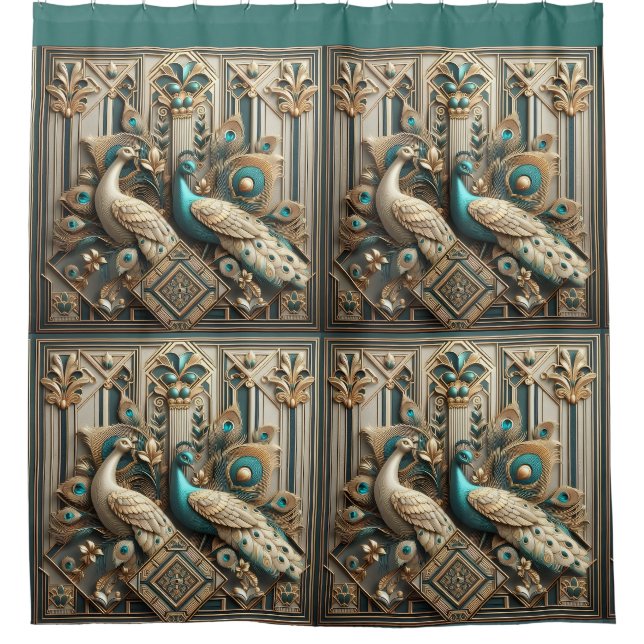 Cortina Para Box Arte Retro Deco Pavões (Frente)