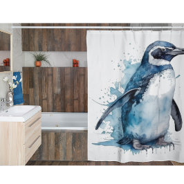 Cortina Para Box Ártico Azure Watercolor Penguin
