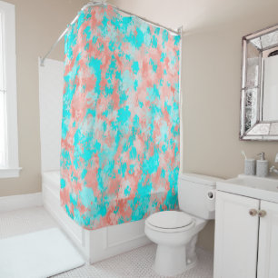 Cortina Para Box Artsy Modern Summer Coral Orange Aqua Abstrato