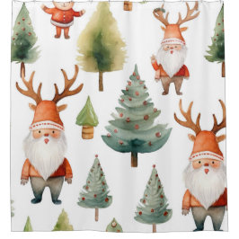 Cortina Para Box Árvore de Natal e Papai Noel em Aquarelas