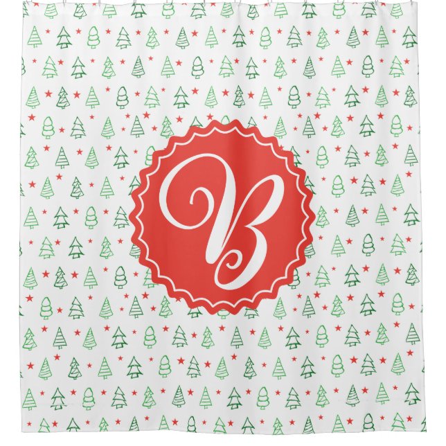 Cortina Para Box Árvore de Natal Vermelha e Verde (Frente)