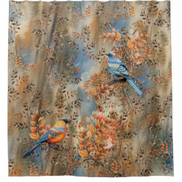 Cortina Para Box Árvores altas, as Folhas do outono e Aves Azuis