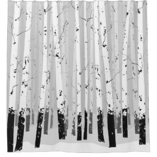 Cortina Para Box Árvores de Birch Vintage Fundo Horizontal