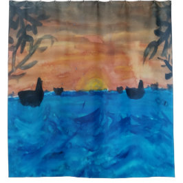 Cortina Para Box Árvores de Palma de Praia Sunrise