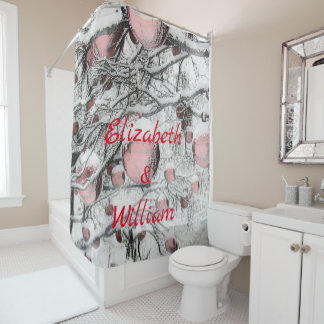 Cortina Para Box Árvores Neves Vintage com desenho de ornamentos