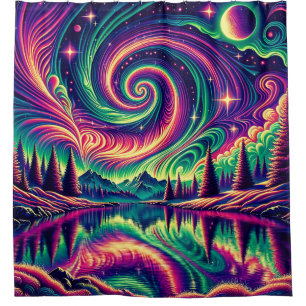 Cortina Para Box "Aurora Borealis Sobre Lago Refletivo"