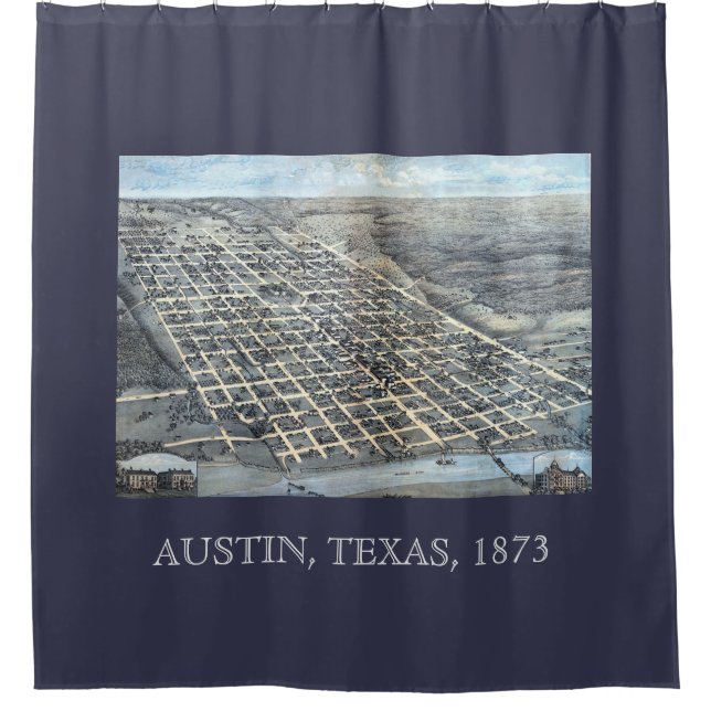Cortina Para Box Austin, Texas Antique Aerial City Map de 1873 (Frente)