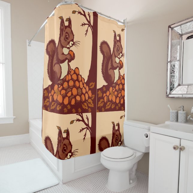 Cortina Para Box 🐿️ Autumn Squirrel Shower Curtain - Bathroom deco (In Situ)