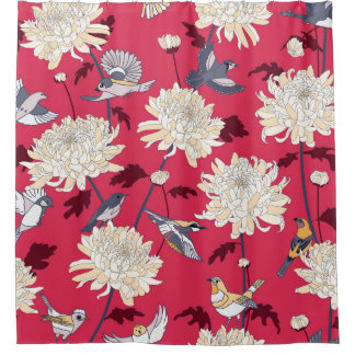 Cortina Para Box Aves e Chrysanthemum: Vintage Floral