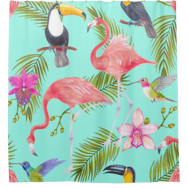 Cortina Para Box Aves tropicais: padrão uniforme de aquarelas. (Frente)