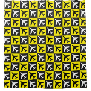 Cortina Para Box Avião Amarelo Geométrico a Jato