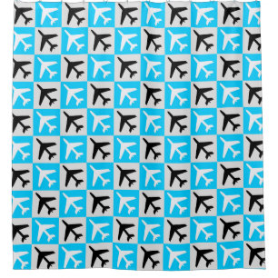 Cortina Para Box Avião de Jatos de Aviação Branca Geométrica Azul