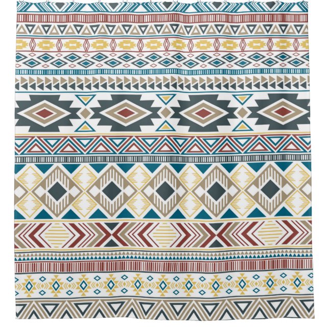 Cortina Para Box Aztec american índio, padrão tribal motifs étnicos (Frente)