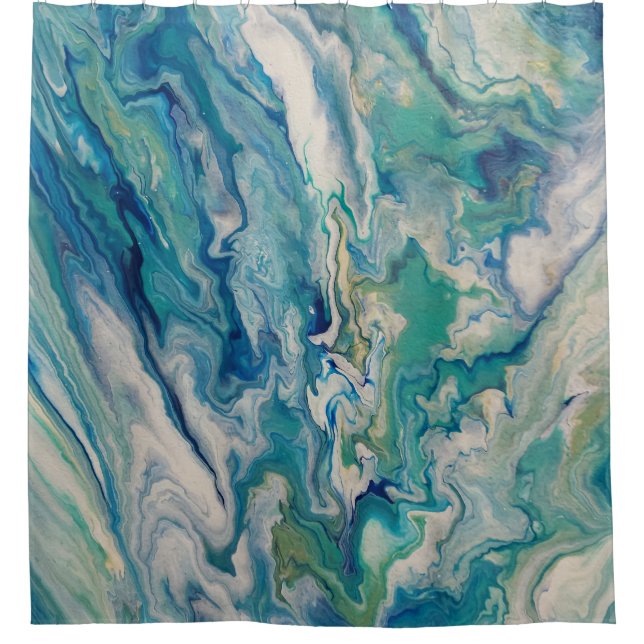 Cortina Para Box Azul, aqua, abstrato amarelo-moderno (Frente)