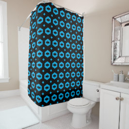 Cortina Para Box Azul Celeste e Preto: Geometriana 1