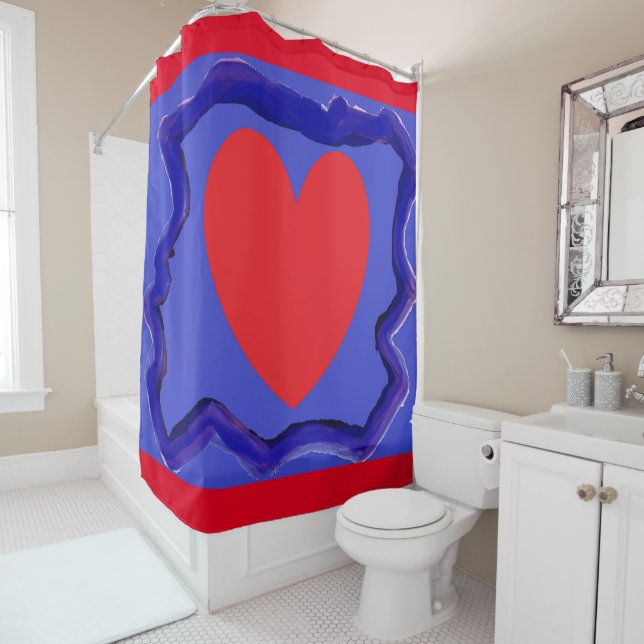 Cortina Para Box Azul com grande design de arte vermelha (In Situ)