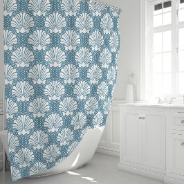 Cortina Para Box Azul & Concha Marinha Branca