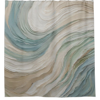 Cortina Para Box Azul Costeiro Verde Bege Ondas Abstratas