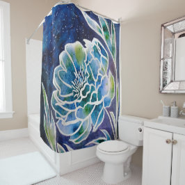 Cortina Para Box Azul Dahlia Marinho Teal Celestial Floral