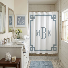 Cortina Para Box Azul Desbotado e Branco Greek Key | Monogramado