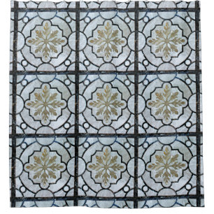 Cortina Para Box Azul do teste padrão de mármore floral oriental 