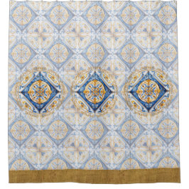 Cortina Para Box Azul Dourado Vietri Talavera Azulejo