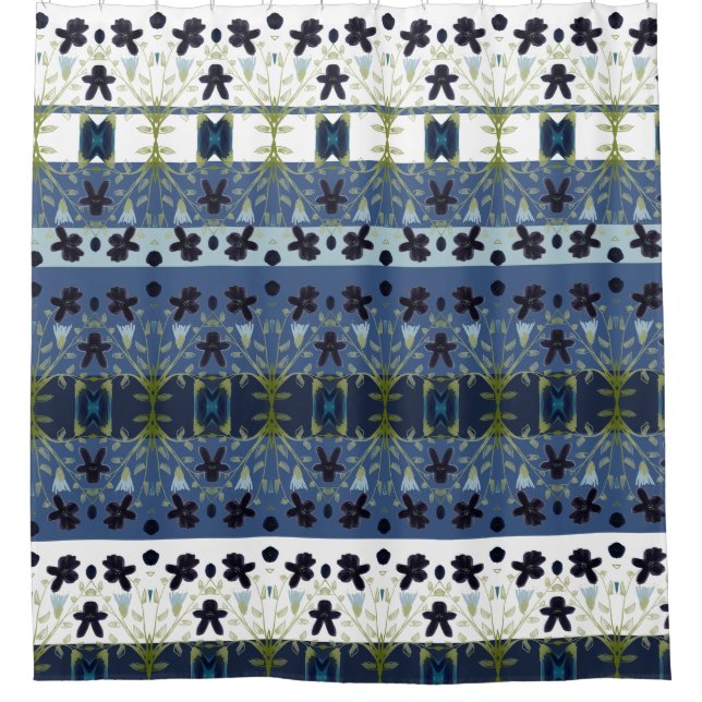 Cortina Para Box Azul E Branco, Padrão Decorativo (Frente)