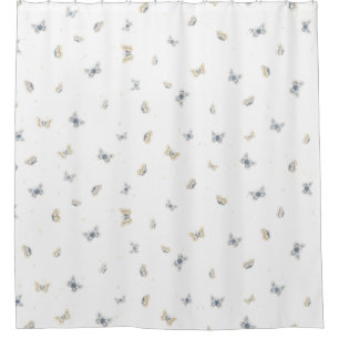 Cortina Para Box Azul e Crème Borboletas Encantando a Fauna